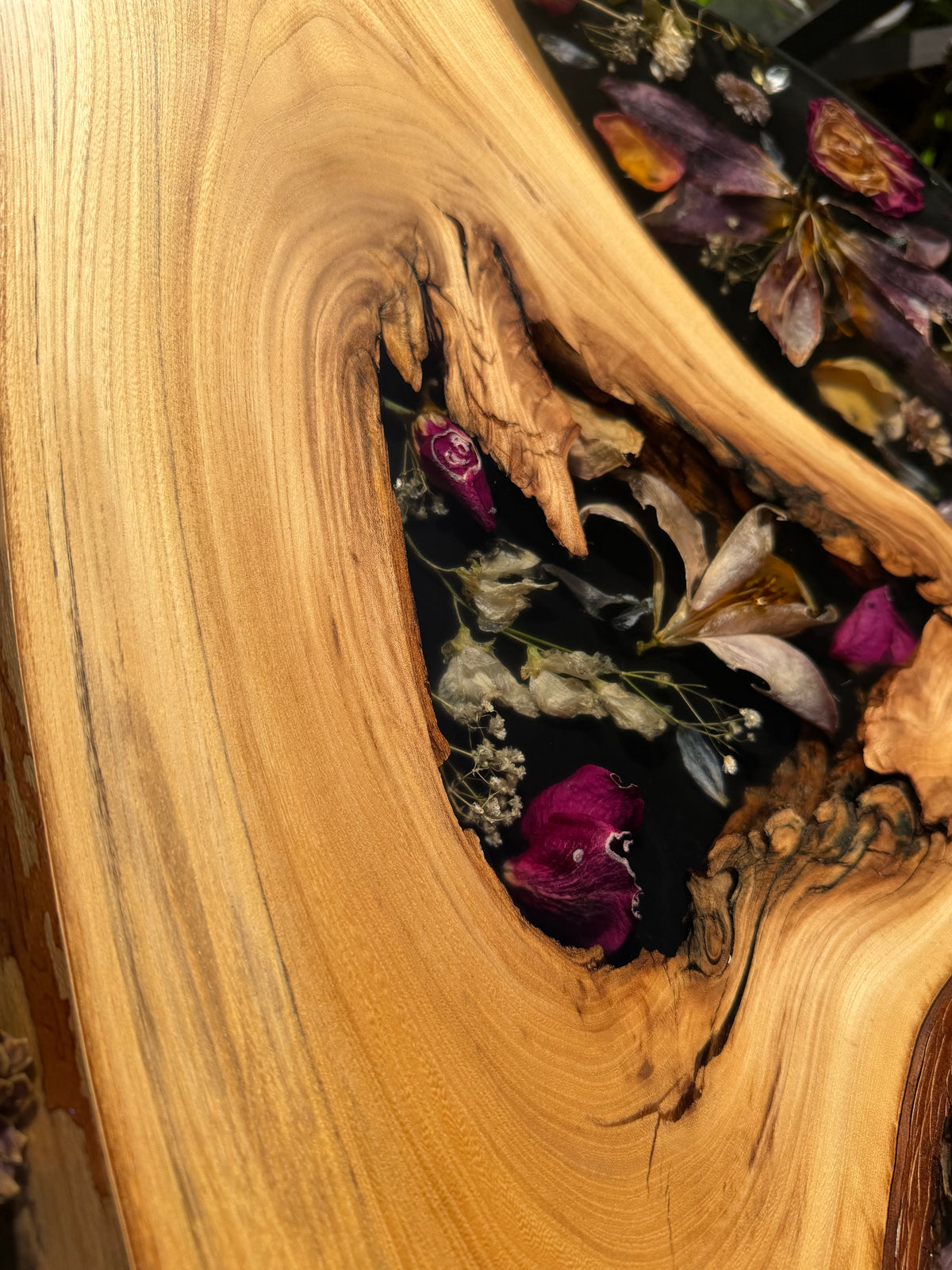 Midnight Bloom | Custom Floral Epoxy Side Table