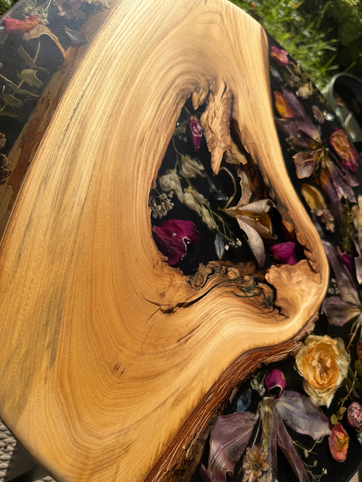 Midnight Bloom | Custom Floral Epoxy Side Table