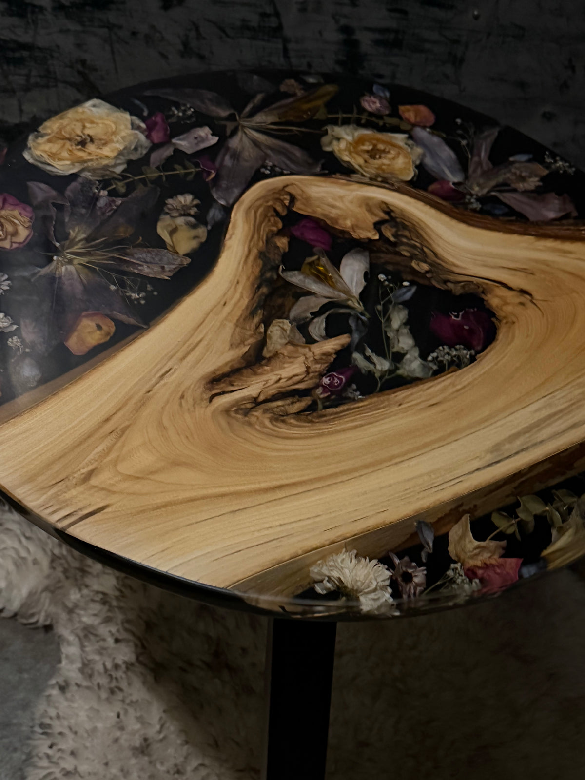 Midnight Bloom | Custom Floral Epoxy Side Table